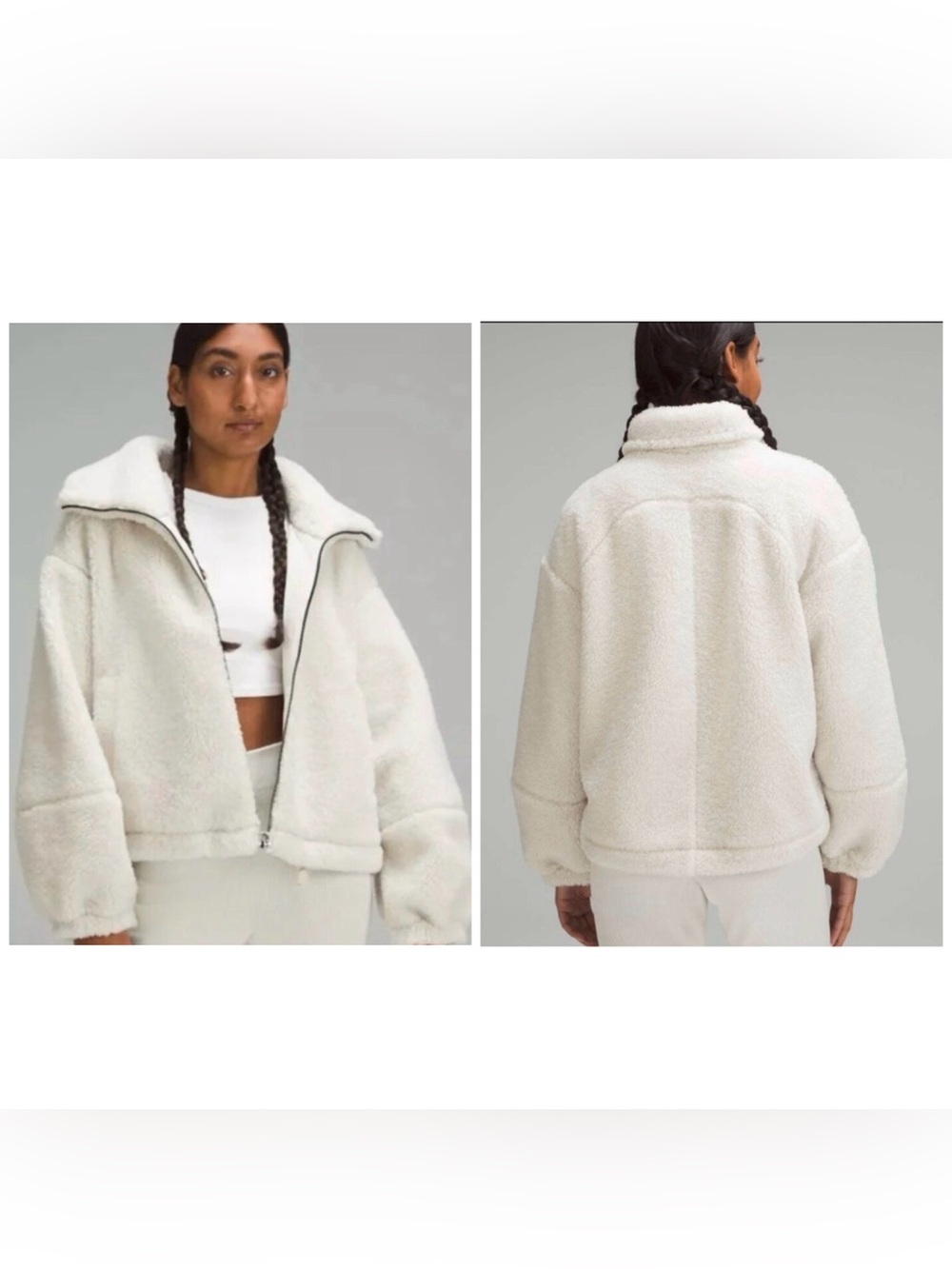 Lululemon Cinchable Sherpa Zip Up color Bone Size 6